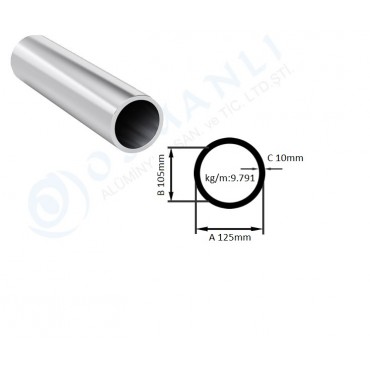 Alüminyum Boru Dış çap 125mm X Et Kalınlık 10mm